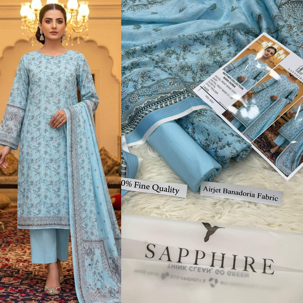 SAPPHIRE SUMMER COLLECTION DIGITAL PRINTED UNSTITCHED LAWN 3 PIECE SUIT