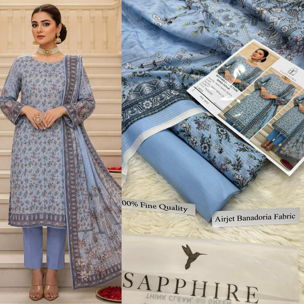 SAPPHIRE SUMMER COLLECTION DIGITAL PRINTED UNSTITCHED LAWN 3 PIECE SUIT