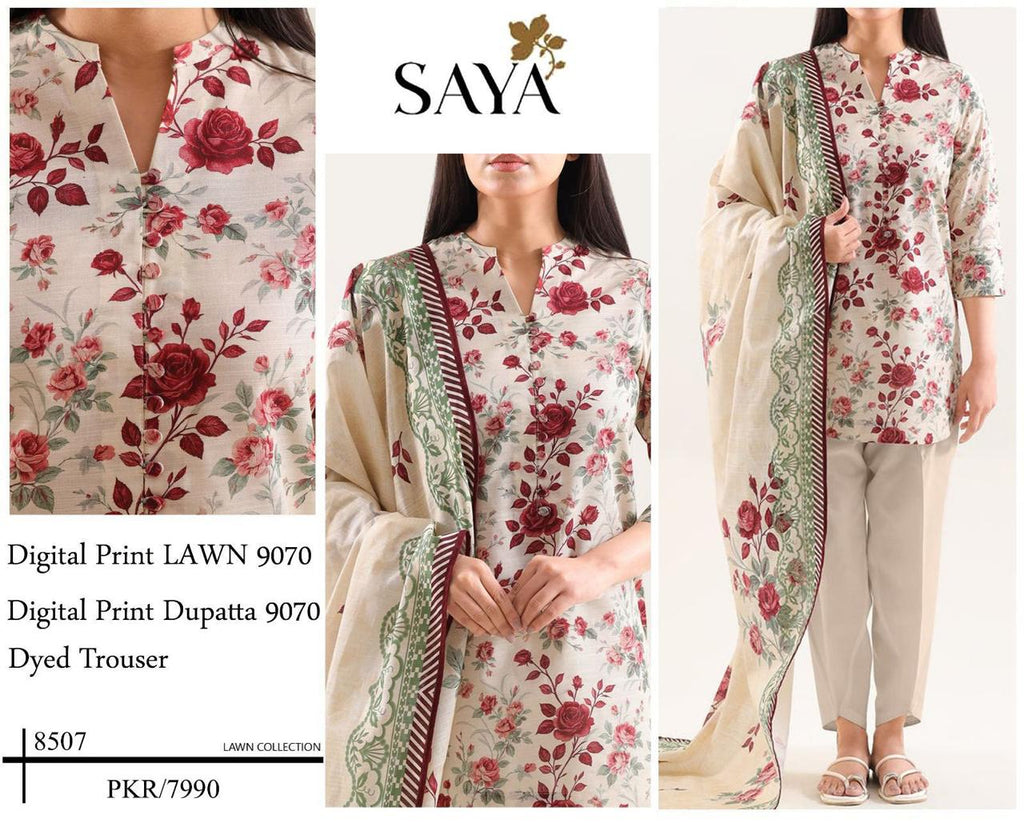 DIGITAL PRINTED 3 PIECE UNSTITCHED LOWN SUIT
