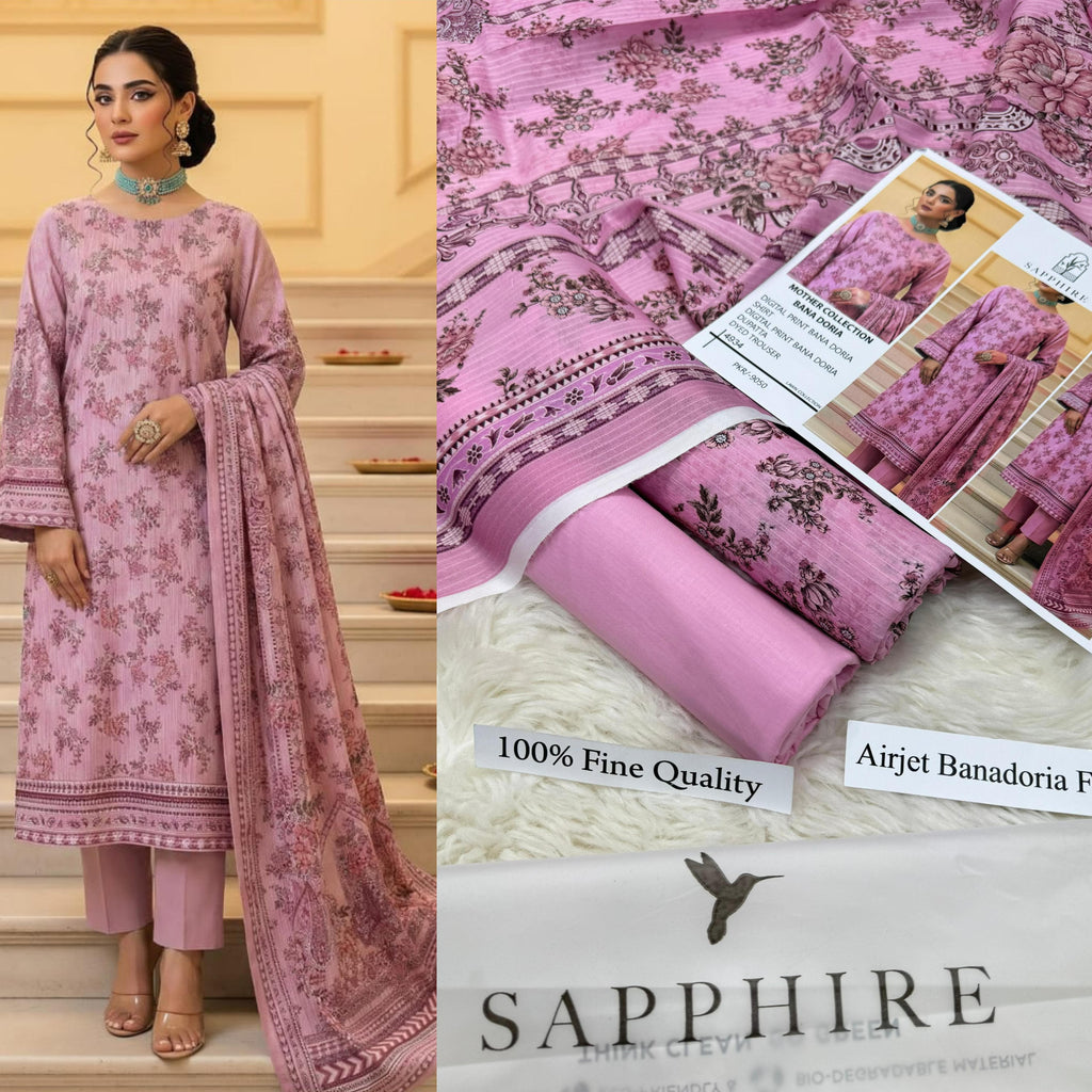 SAPPHIRE SUMMER COLLECTION DIGITAL PRINTED UNSTITCHED LAWN 3 PIECE SUIT