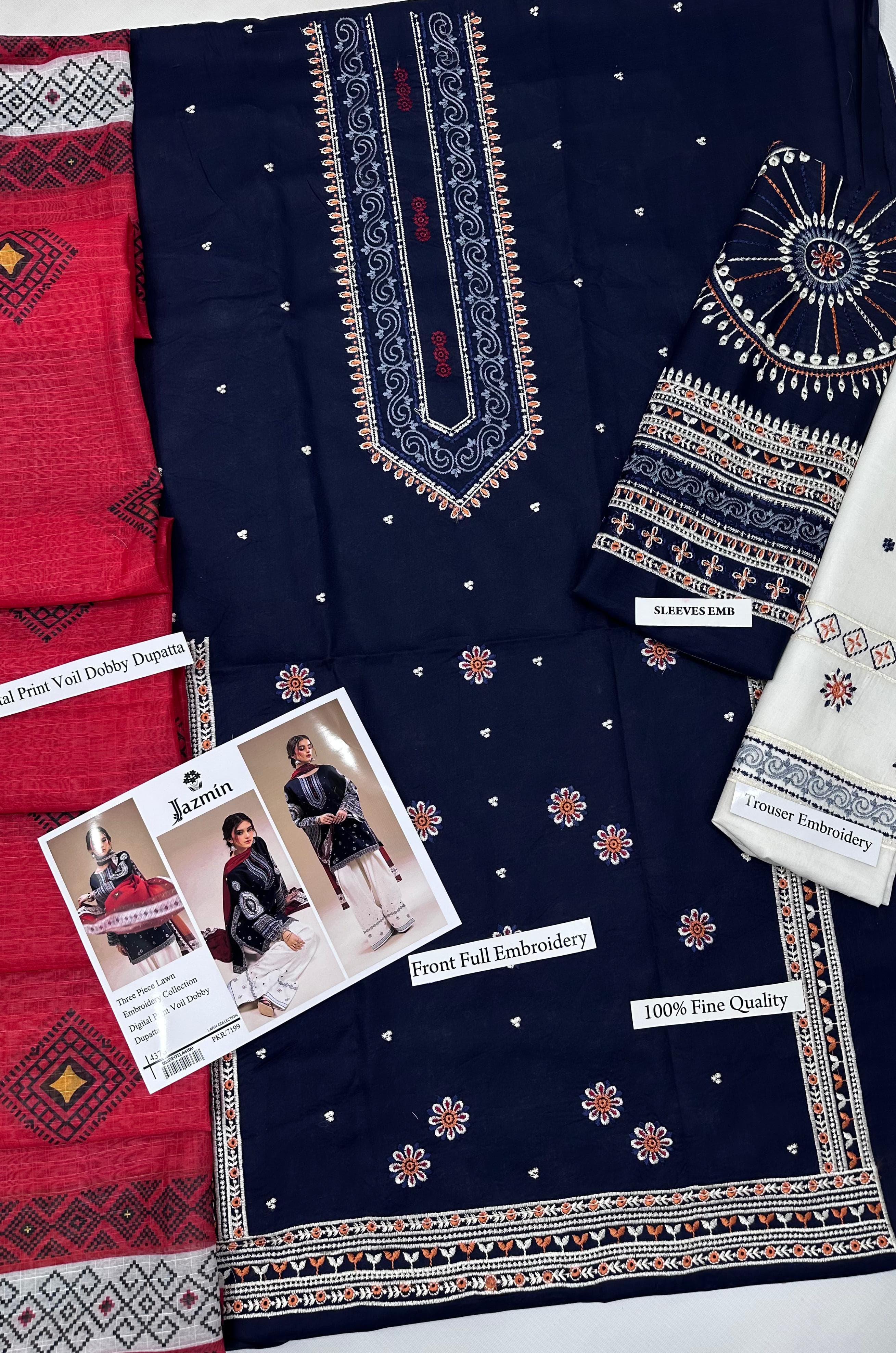 JAZMIN EMBROIDERY 3 PIECE UNSTITCHED LOWN SUIT