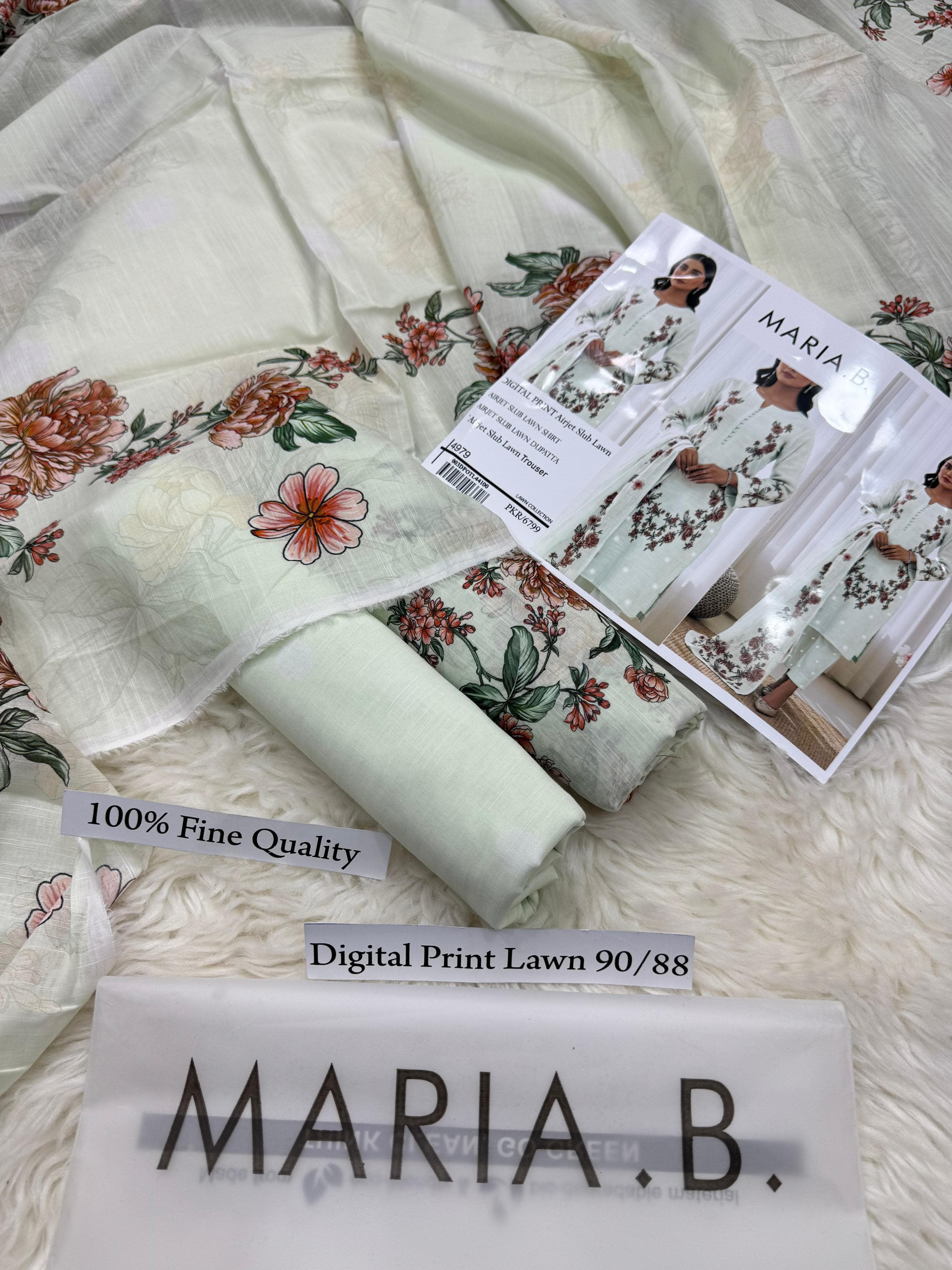 MARIA B PREMIUM SLUB 3 PIECE LOWN UNSTITCHED SUIT